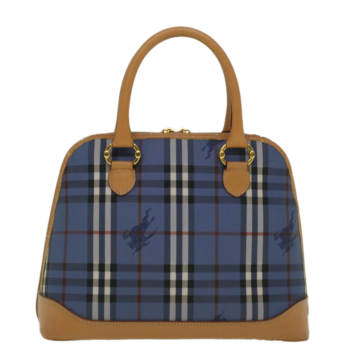 Burberry Luxury ss Nova Check Hand Bag Pvc Auth Leather Beige Blue Travel Bag