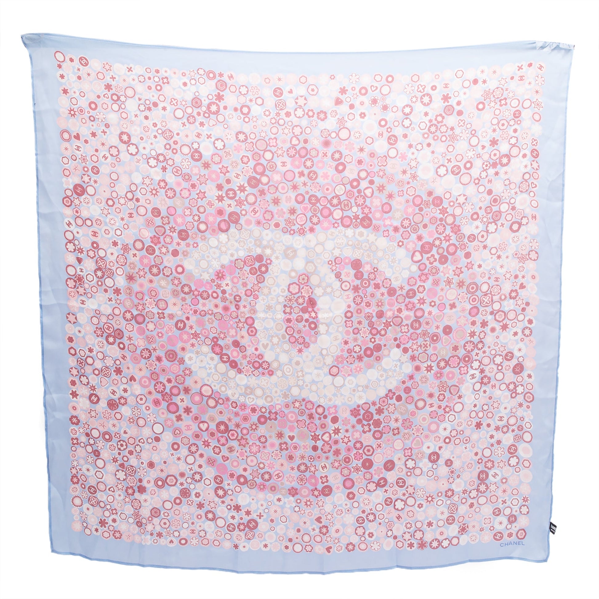 Chanel Logo Print Silk Square Scarf Blue Multicolor