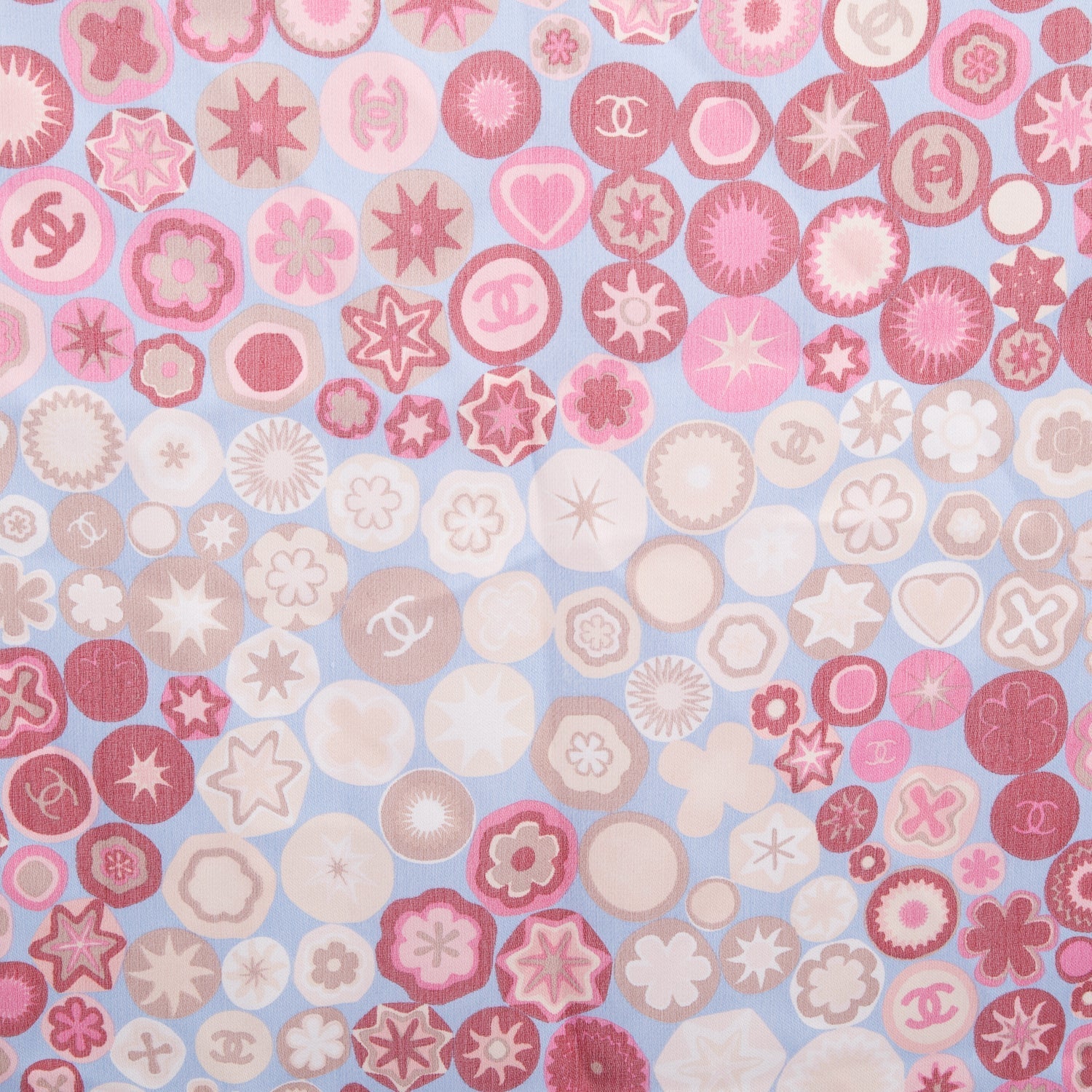 Chanel Logo Print Silk Square Scarf Blue Multicolor