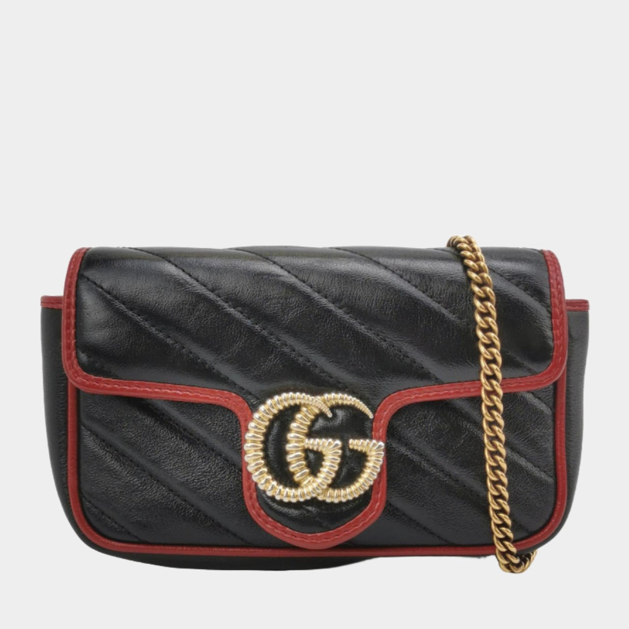 Gucci Marmont Super Leather Black Mini Flap Travel Bag