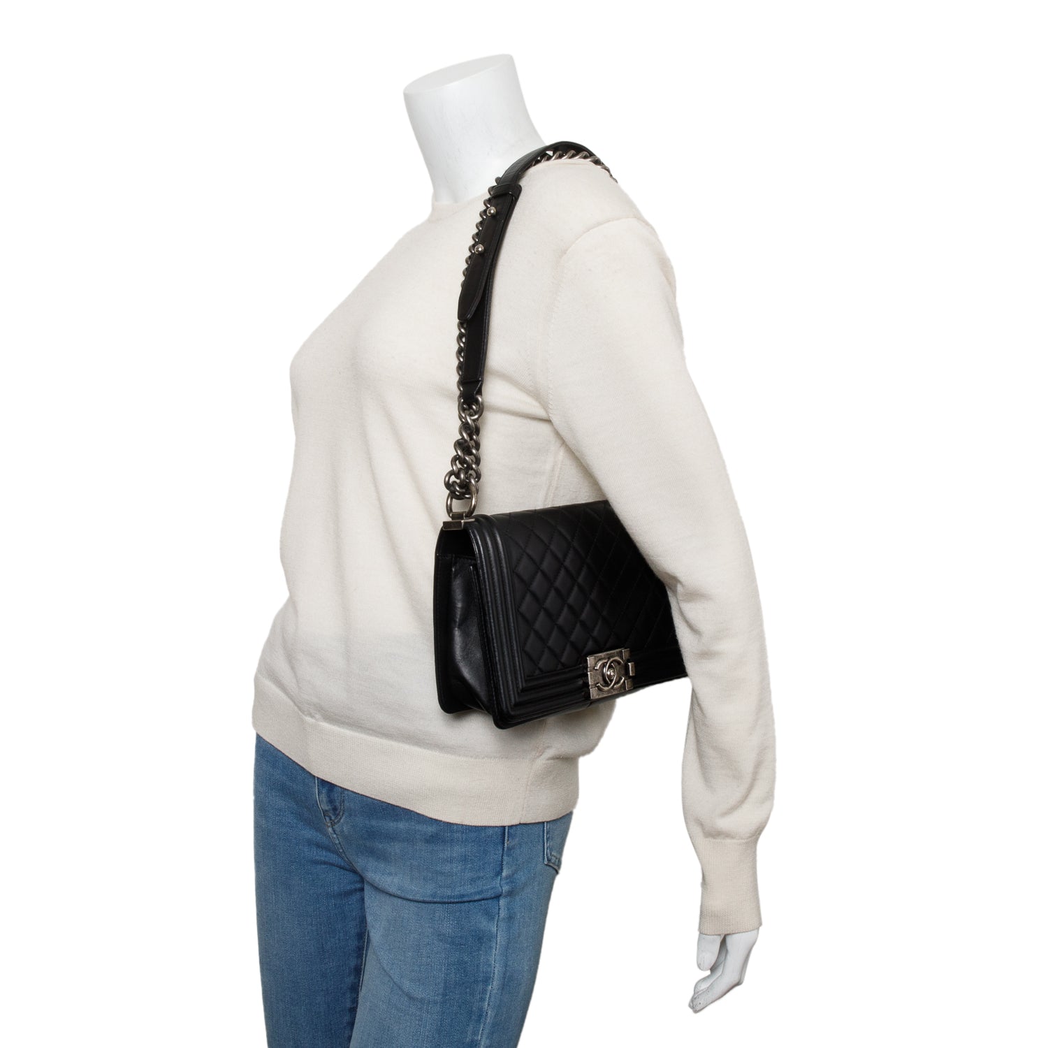 Chanel Quilted Boy Leather Lambskin Black Travel Bag Boy Bag