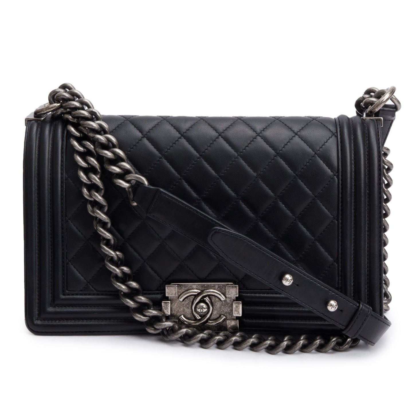 Chanel Quilted Boy Leather Lambskin Black Travel Bag Boy Bag