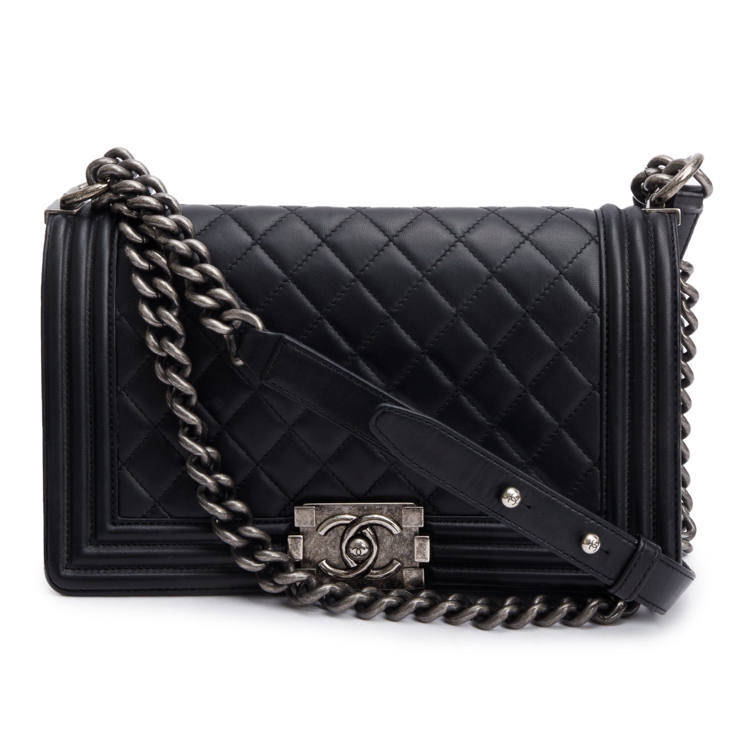 Chanel Quilted Boy Leather Lambskin Black Travel Bag Boy Bag