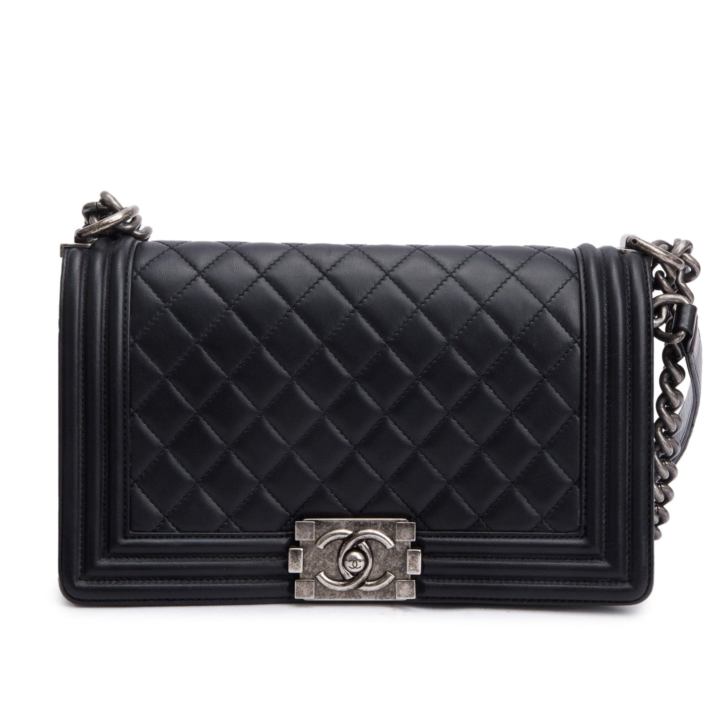 Chanel Quilted Boy Leather Lambskin Black Travel Bag Boy Bag