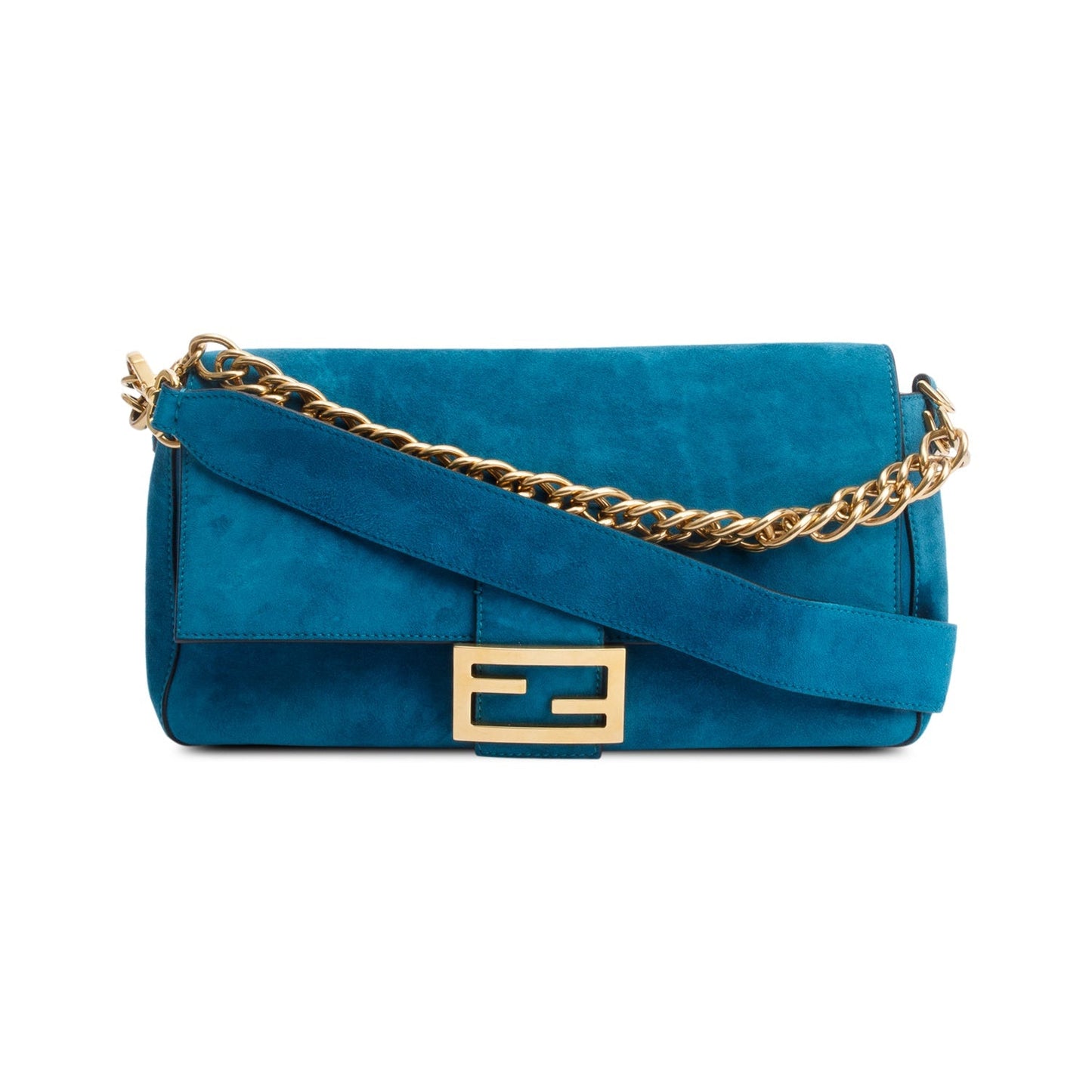 Fendi Baguette Shoulder Bag Suede Blue