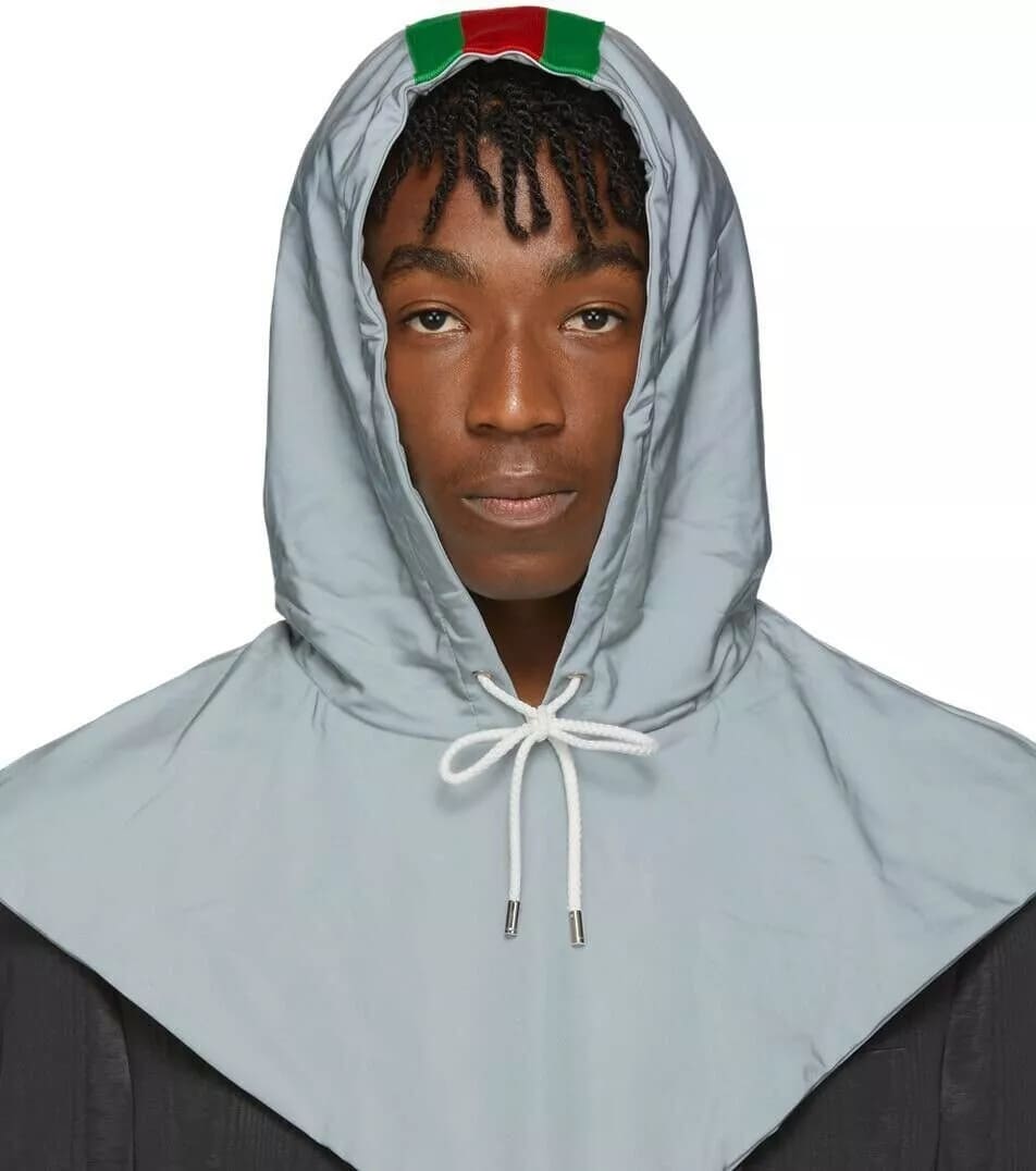 Gucci Unisex Silver Reflective Hood with GRG Web Stripe and Pouch M