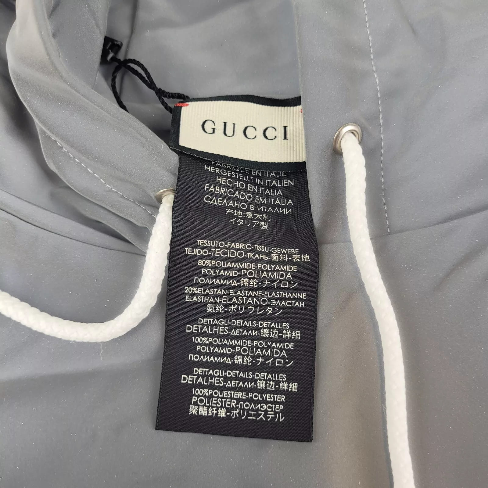 Gucci Unisex Silver Reflective Hood with GRG Web Stripe and Pouch M