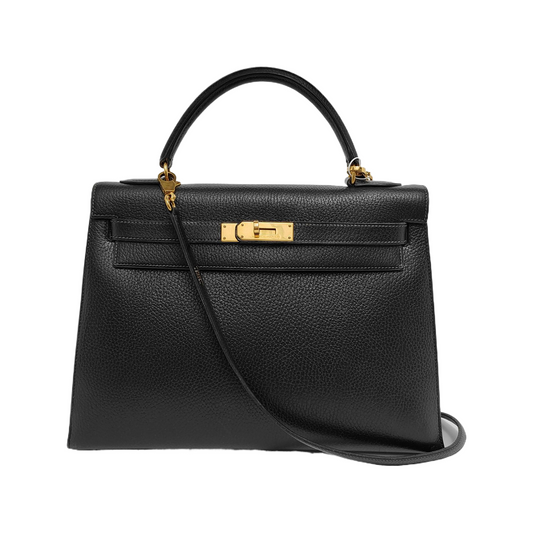 Hermes Kelly Sellier Clemence Hardware Handbag Leather Black Travel Bag