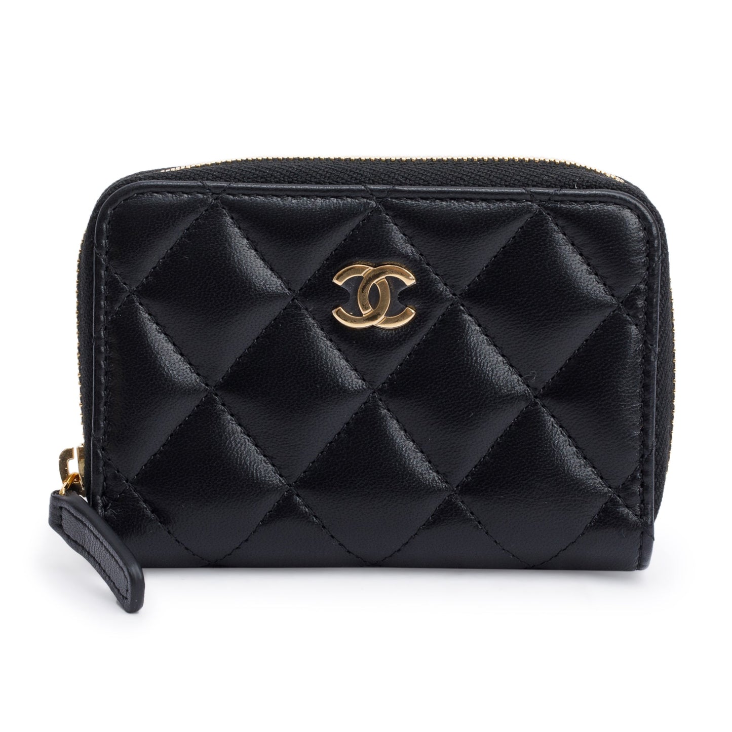 Chanel Classic Zipped Coin Purse Leather Lambskin Black Wallet Case