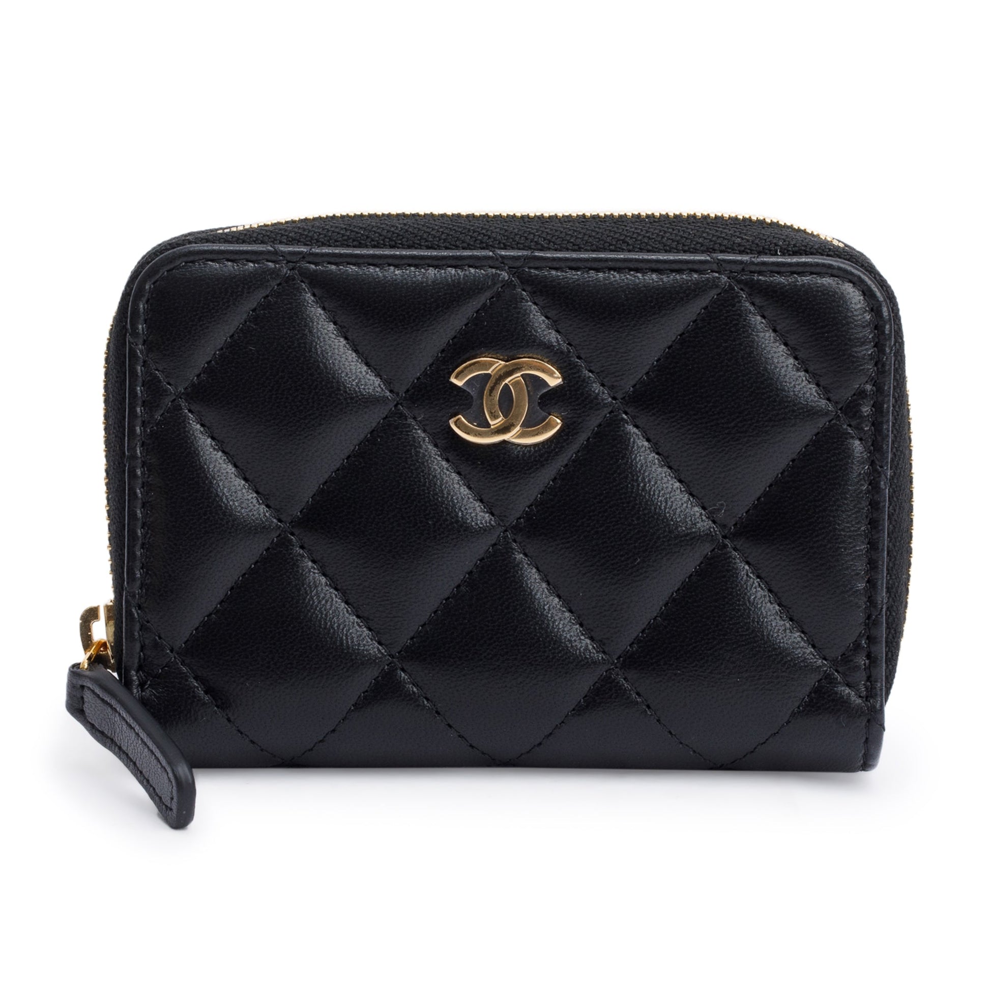 Chanel Classic Zipped Coin Purse Leather Lambskin Black Wallet Case