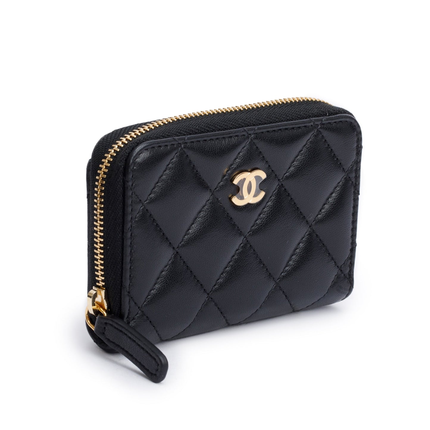 Chanel Classic Zipped Coin Purse Leather Lambskin Black Wallet Case