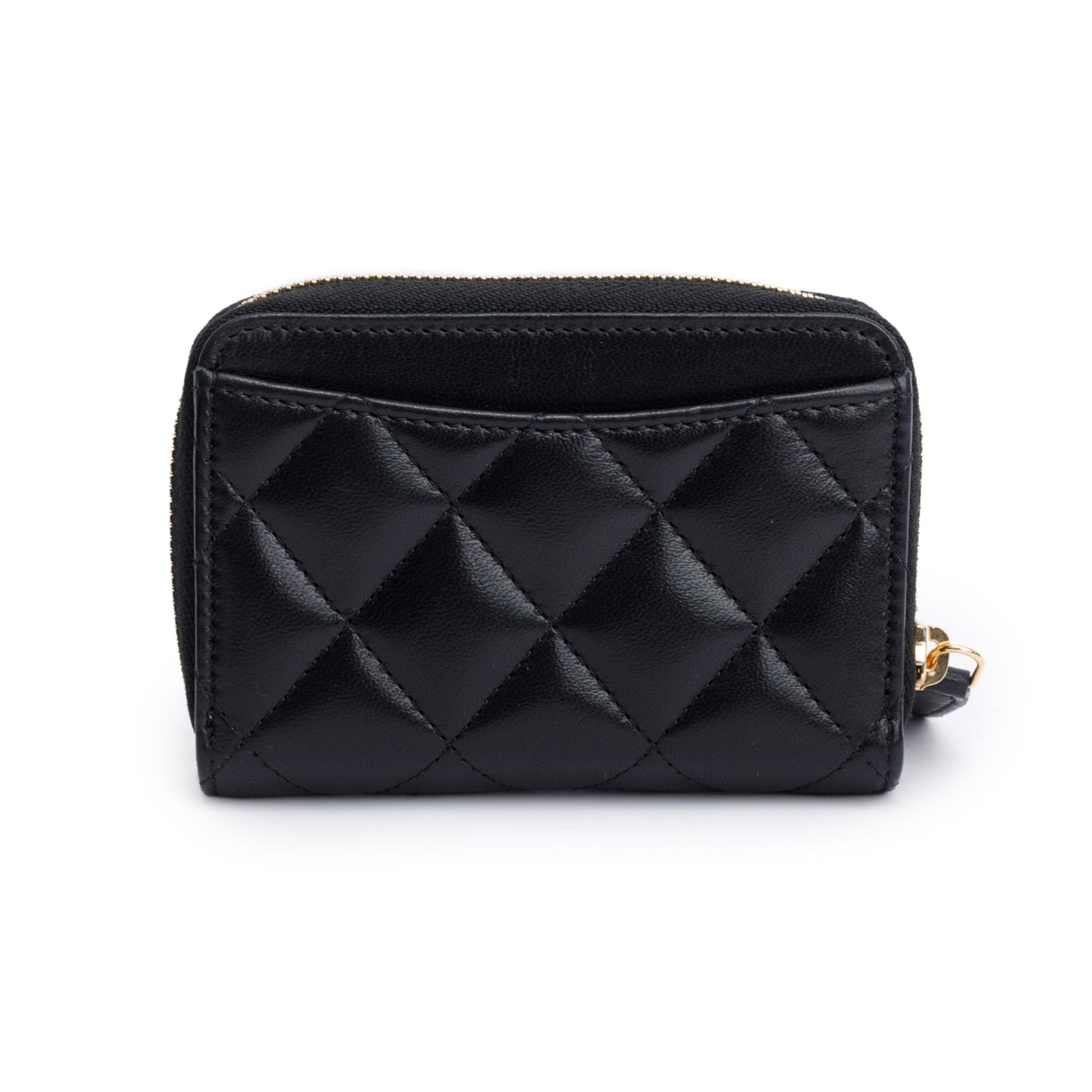 Chanel Classic Zipped Coin Purse Leather Lambskin Black Wallet Case