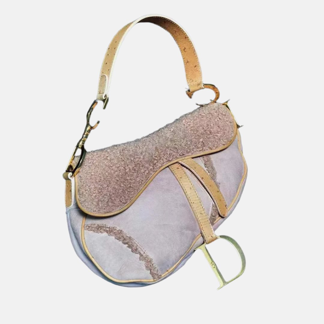 Dior Saddle Shoulder Bag Shearling And Ostrich Leather Pink