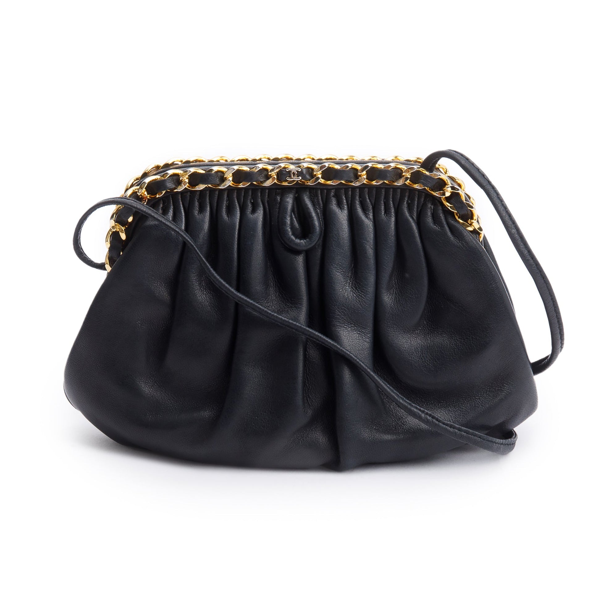 Chanel Link Frame Leather Lambskin Black Travel Bag