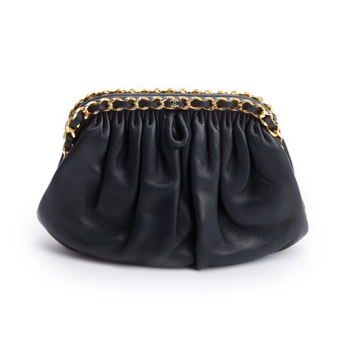 Chanel Link Frame Leather Lambskin Black Travel Bag