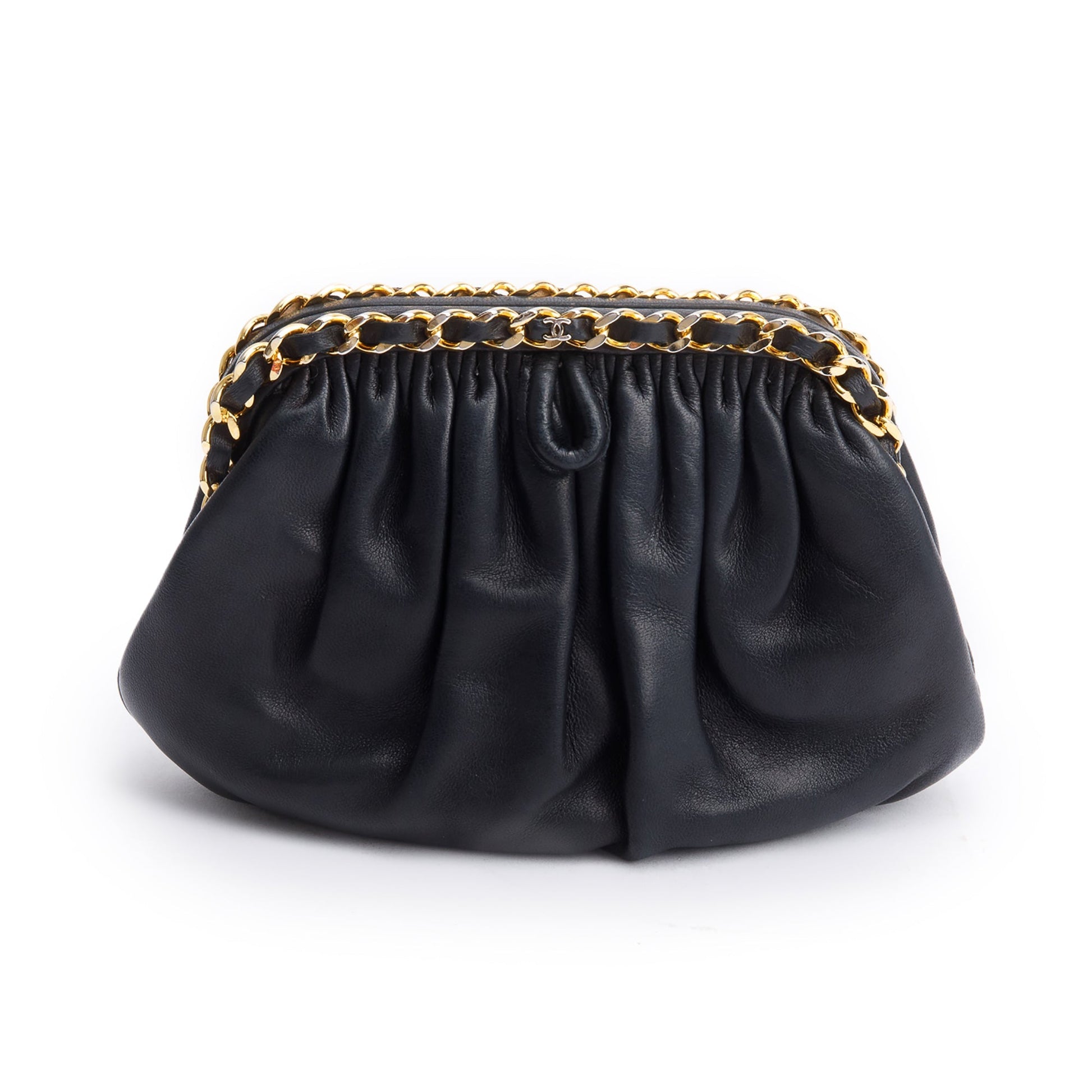 Chanel Link Frame Leather Lambskin Black Travel Bag