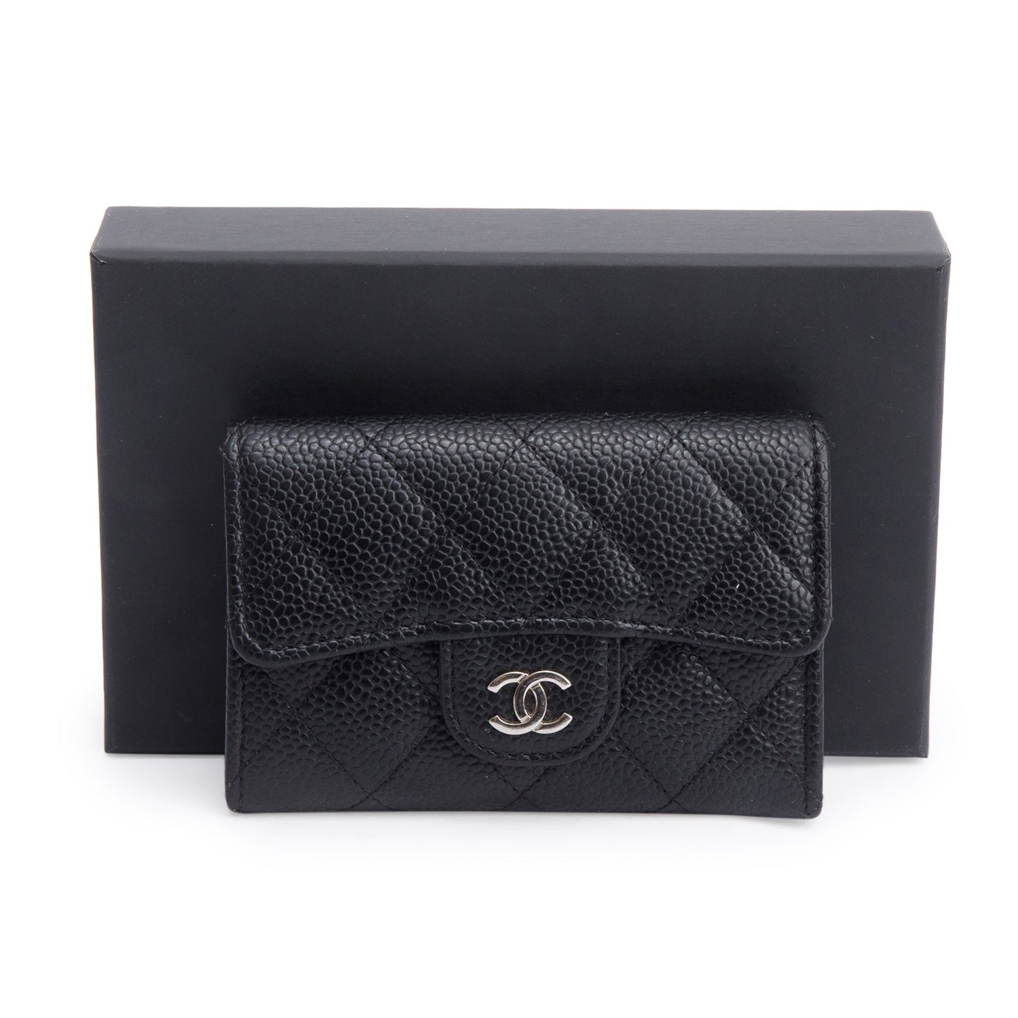 Chanel Quilted Caviar Classic Flap Card Leather Black Wallet Case