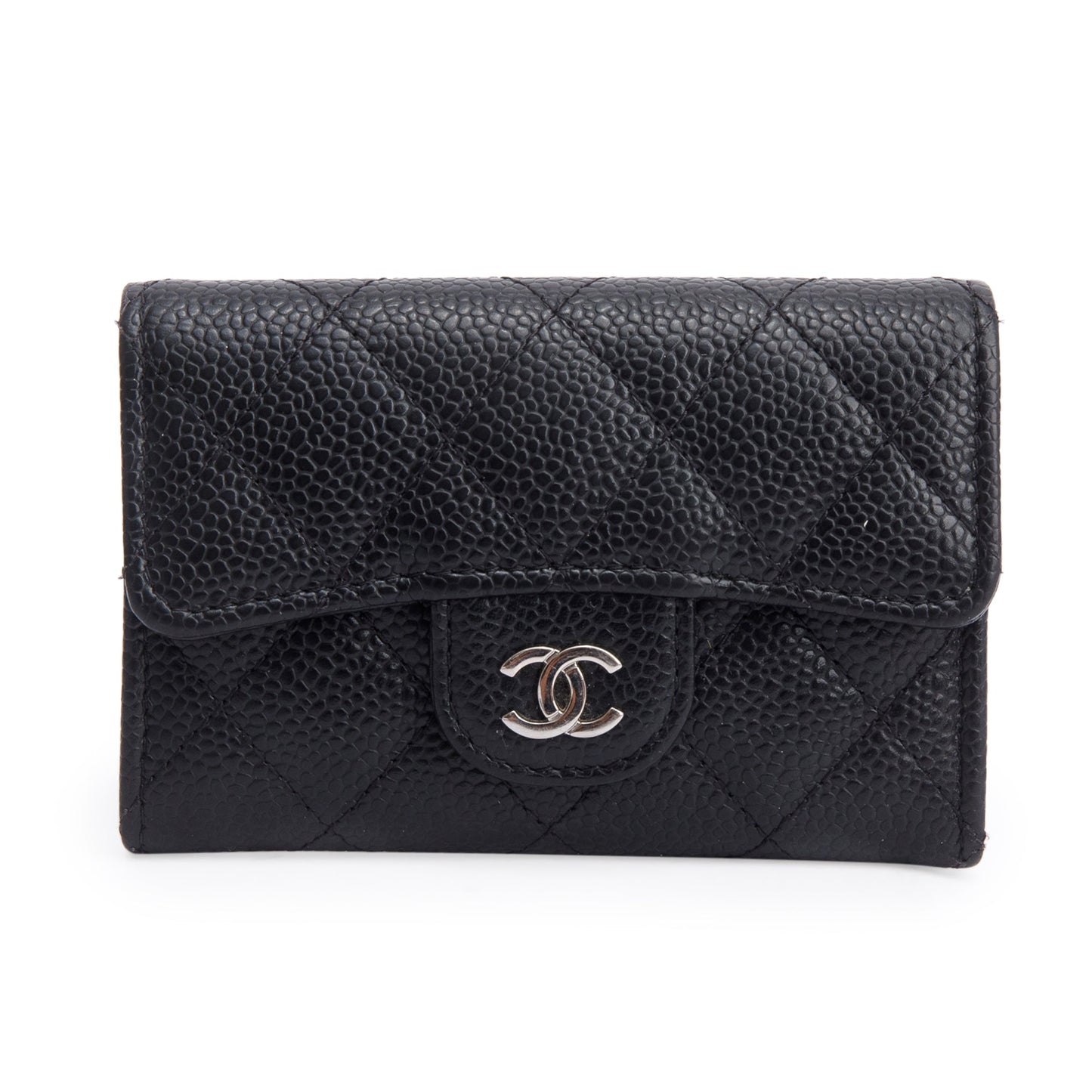 Chanel Quilted Caviar Classic Flap Card Leather Black Wallet Case