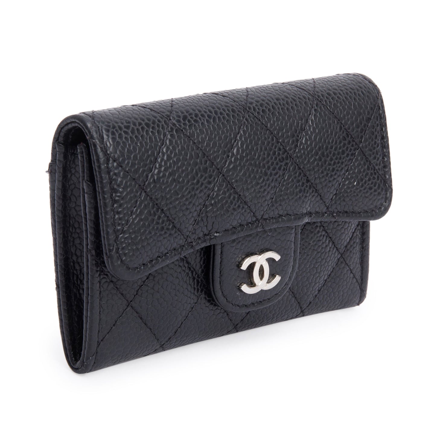 Chanel Quilted Caviar Classic Flap Card Leather Black Wallet Case