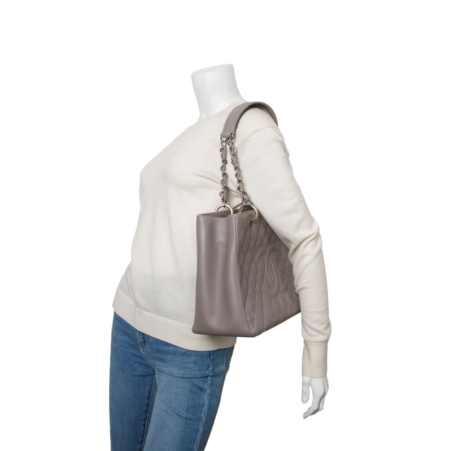 Chanel Caviar Grand Shopping GST Leather Grey Travel Bag
