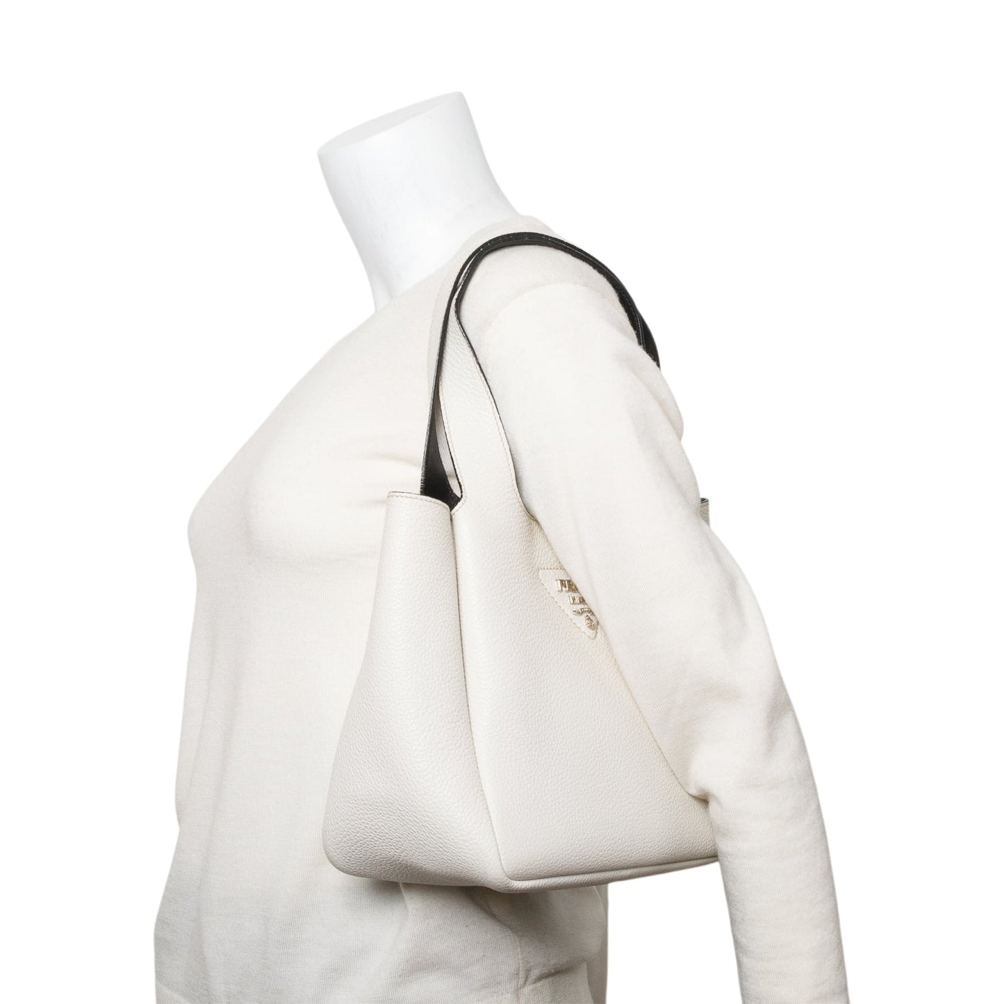 Prada Vitello Daino Dynamique Tote Handbag Leather White Tote Bag