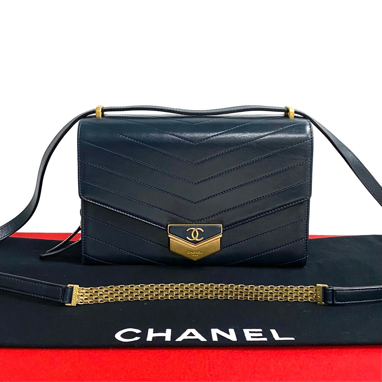 Chanel Navy Leather Shoulder Bag