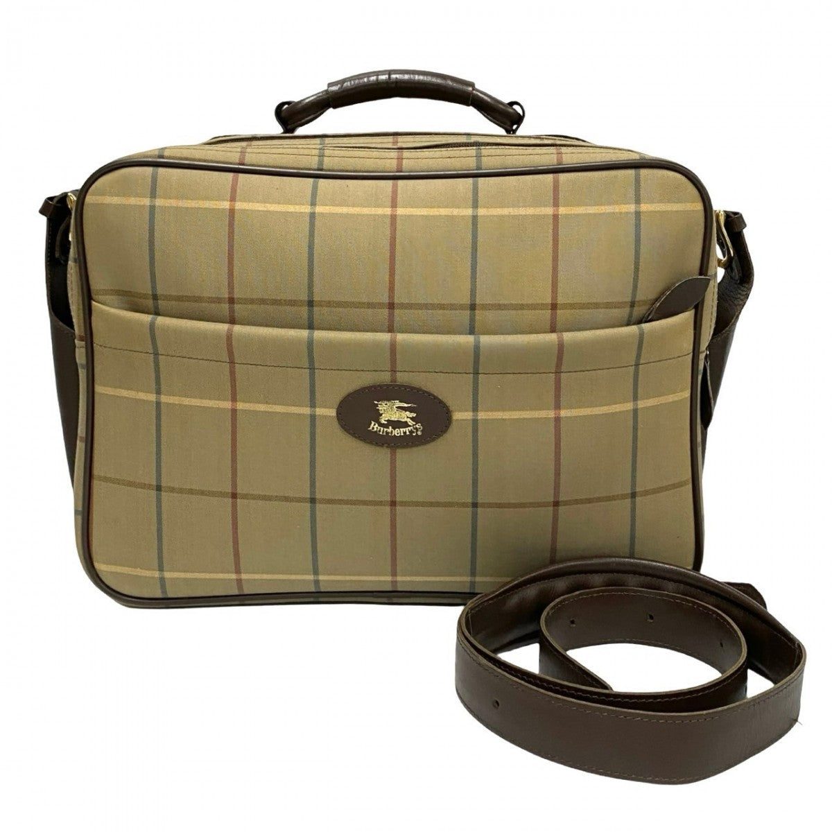 Burberry Shoulder Bag Shadow Horse Mens Leather Canvas Brown