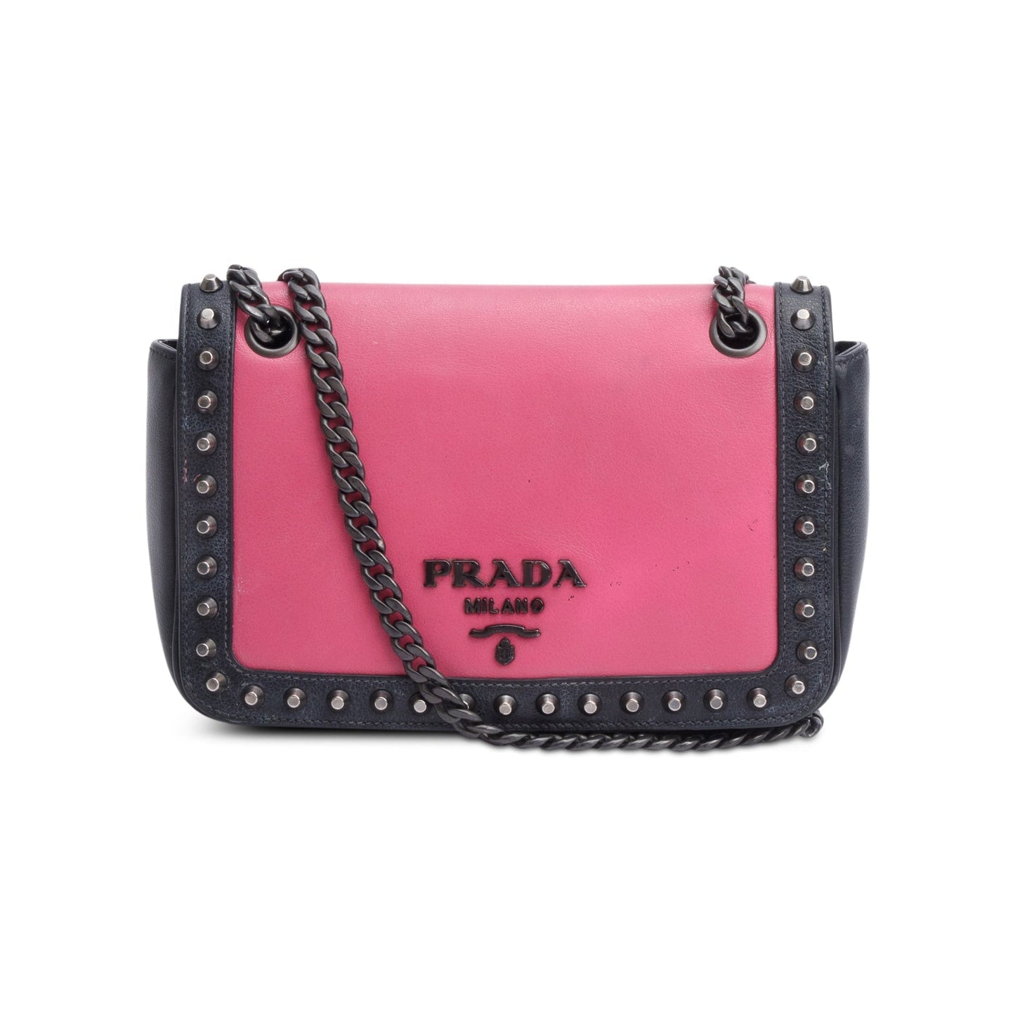 Prada Glace Calf Studded Camera Crossbody Bag Leather Black