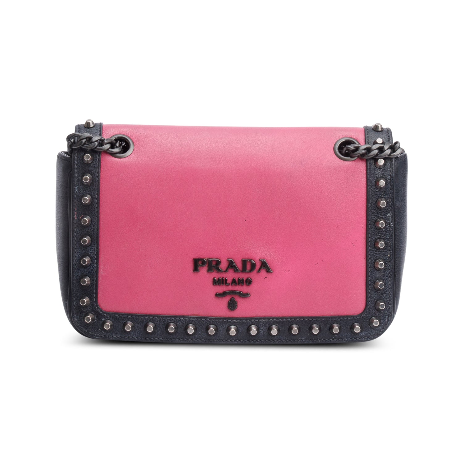 Prada Glace Calf Studded Camera Crossbody Bag Leather Black