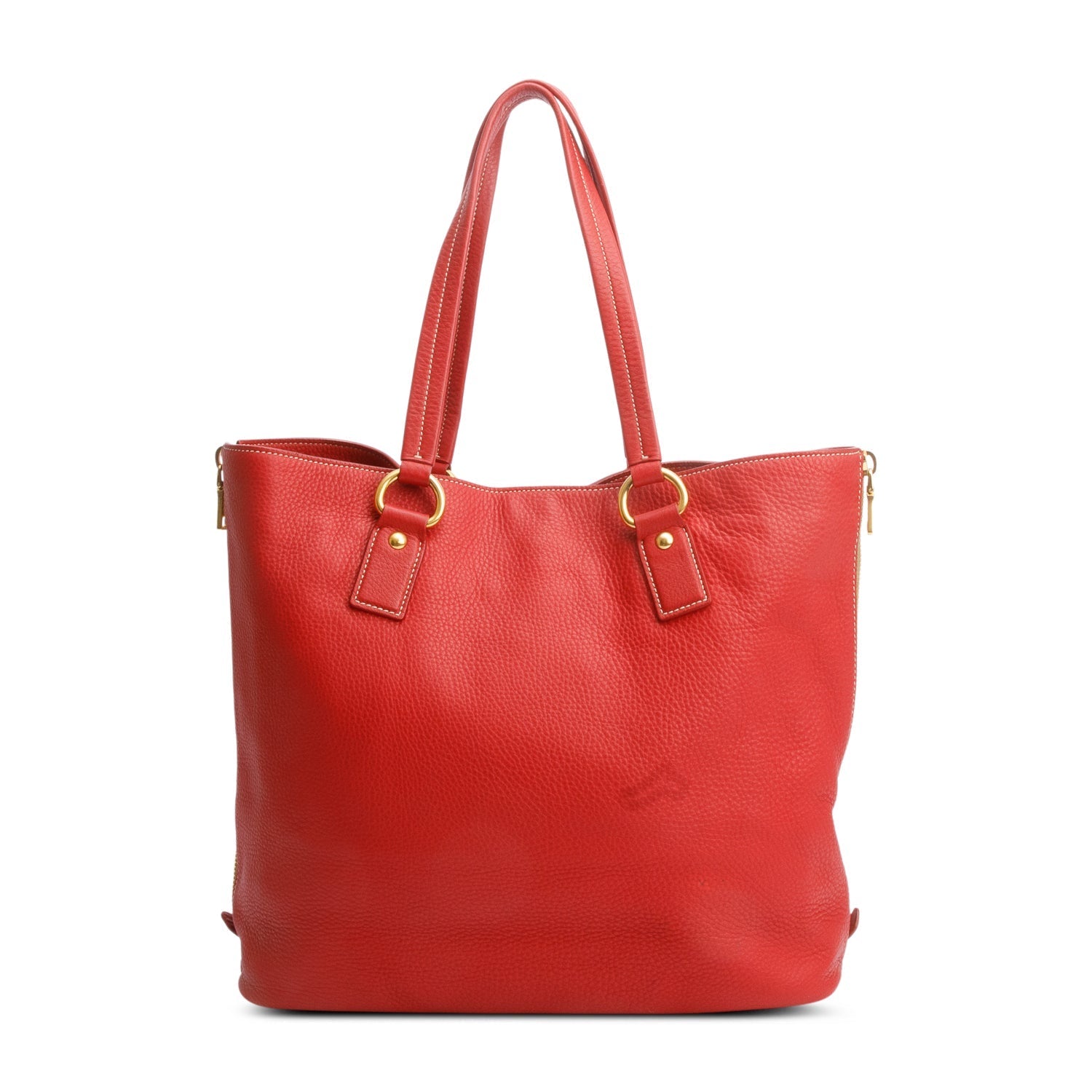 Prada Vitello Daino Side Zip Tote Handbag Leather Red Tote Bag