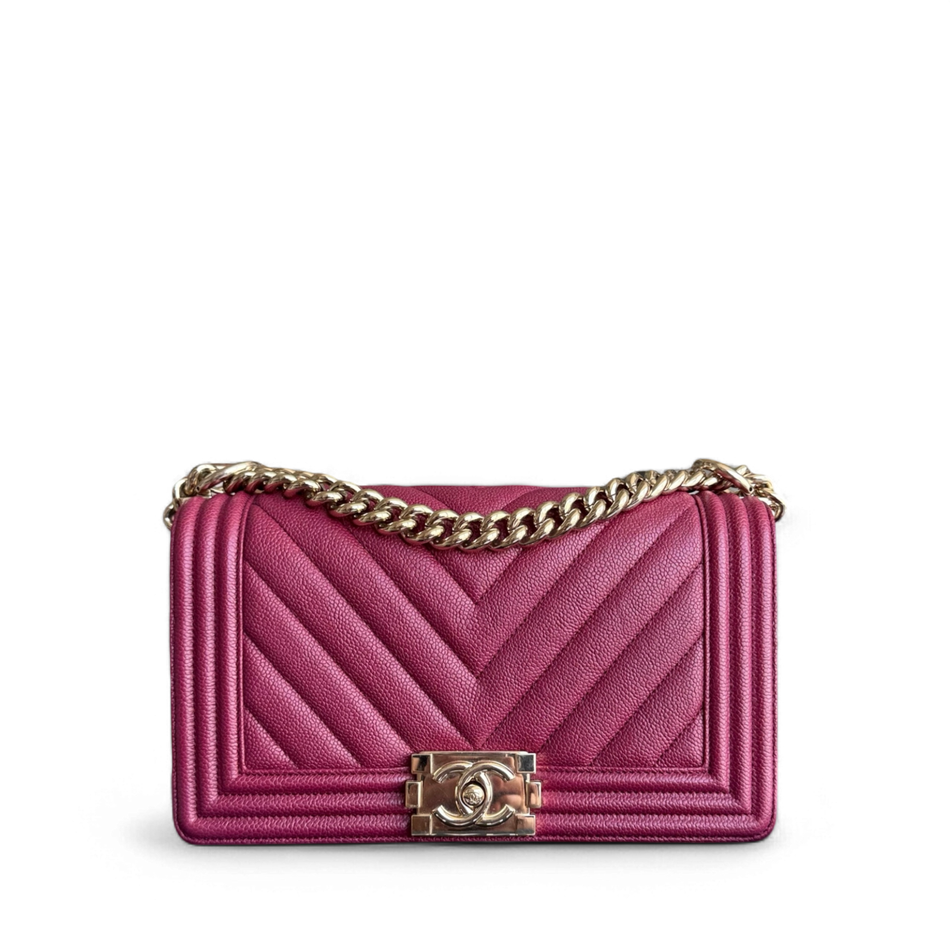 Chanel Boy Medium - Caviar 25CM Chevron Burgundy Gold Hardware Series 24
