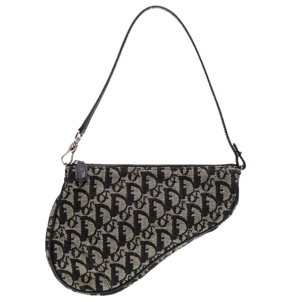 Dior Christian Pouch Saddle Pouch Trotter Women Handbag Canvas Black Travel Bag