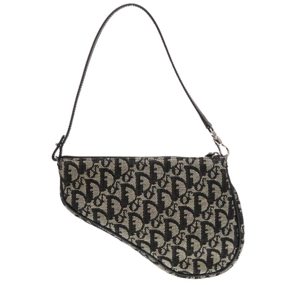Dior Christian Pouch Saddle Pouch Trotter Women Handbag Canvas Black Travel Bag