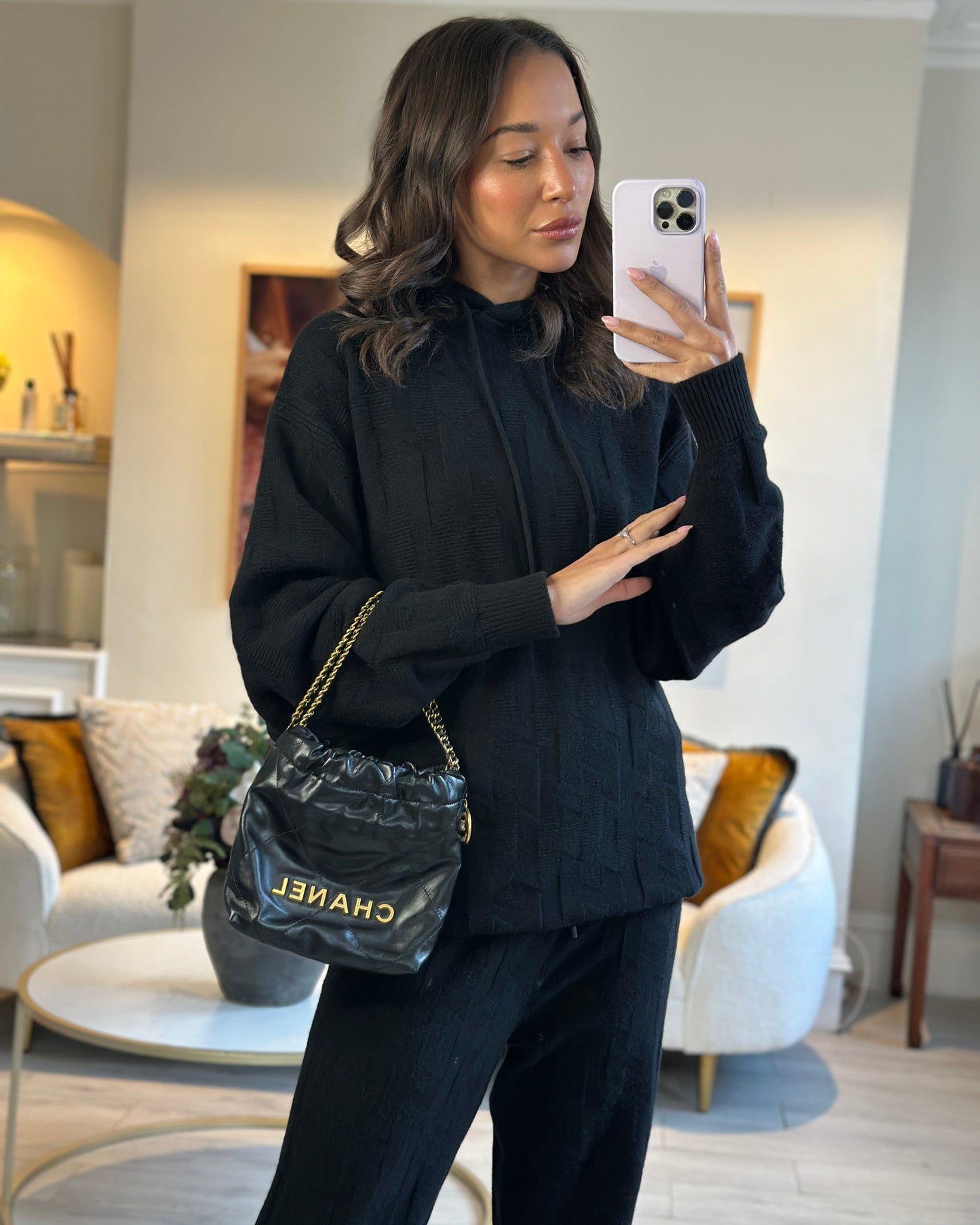 Chanel *rare* Mini 22 Bag in Black Shiny Calfskin with Gold Hardware