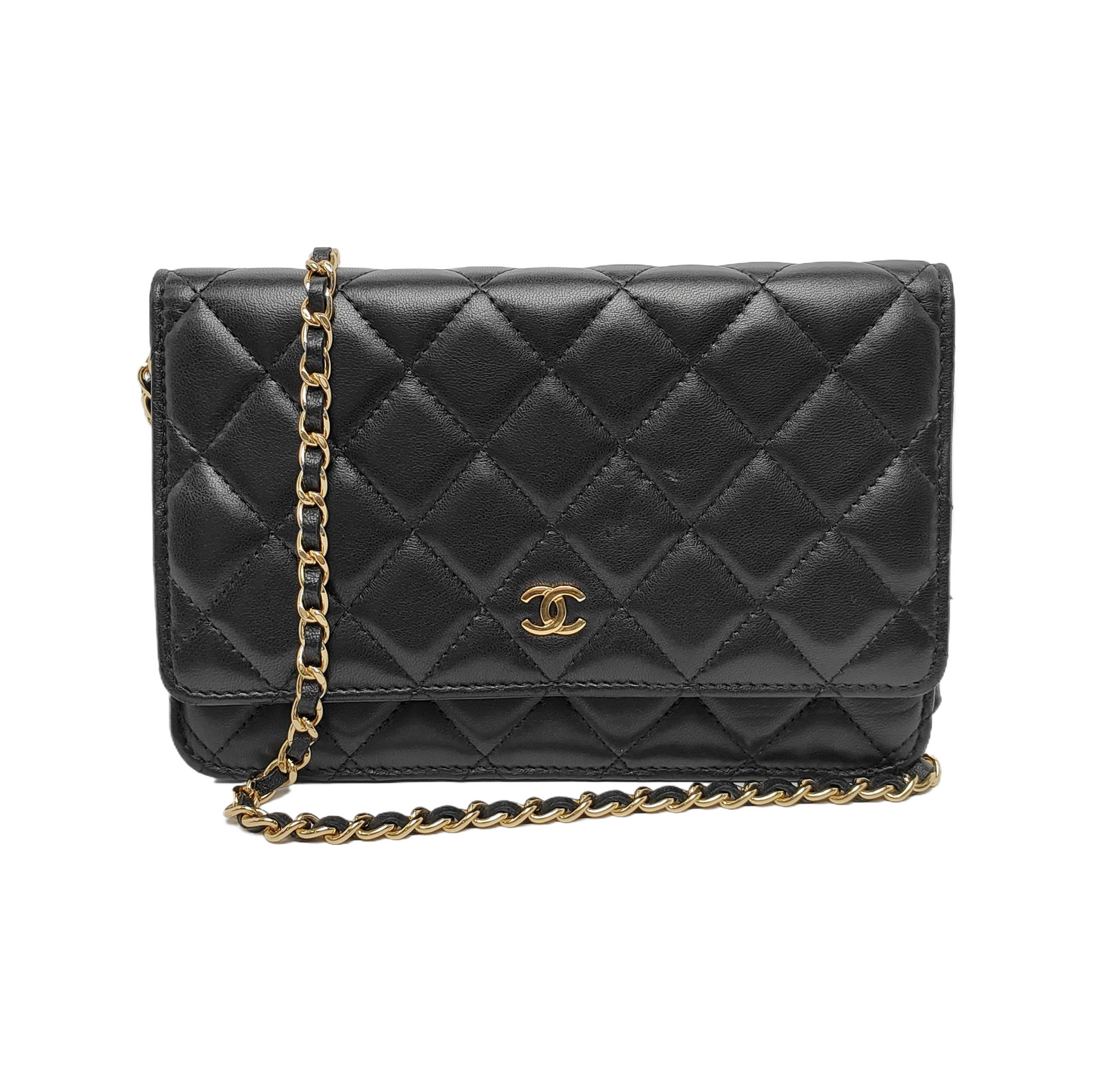 Chanel on Classic Flap Lambskin Hardware Black Gold Leather Wallet Case