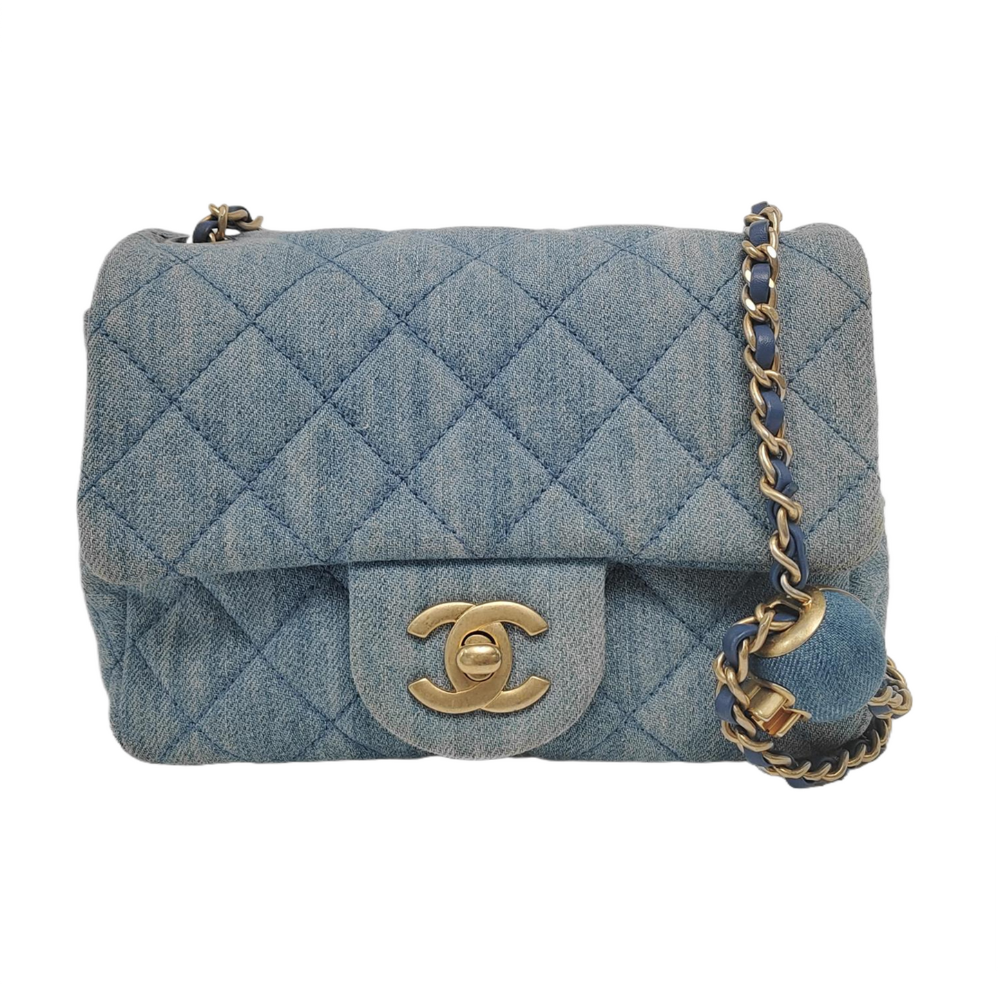 Chanel Classic Flap Square Denim Jeans Hardware Blue Gold Mini Bag