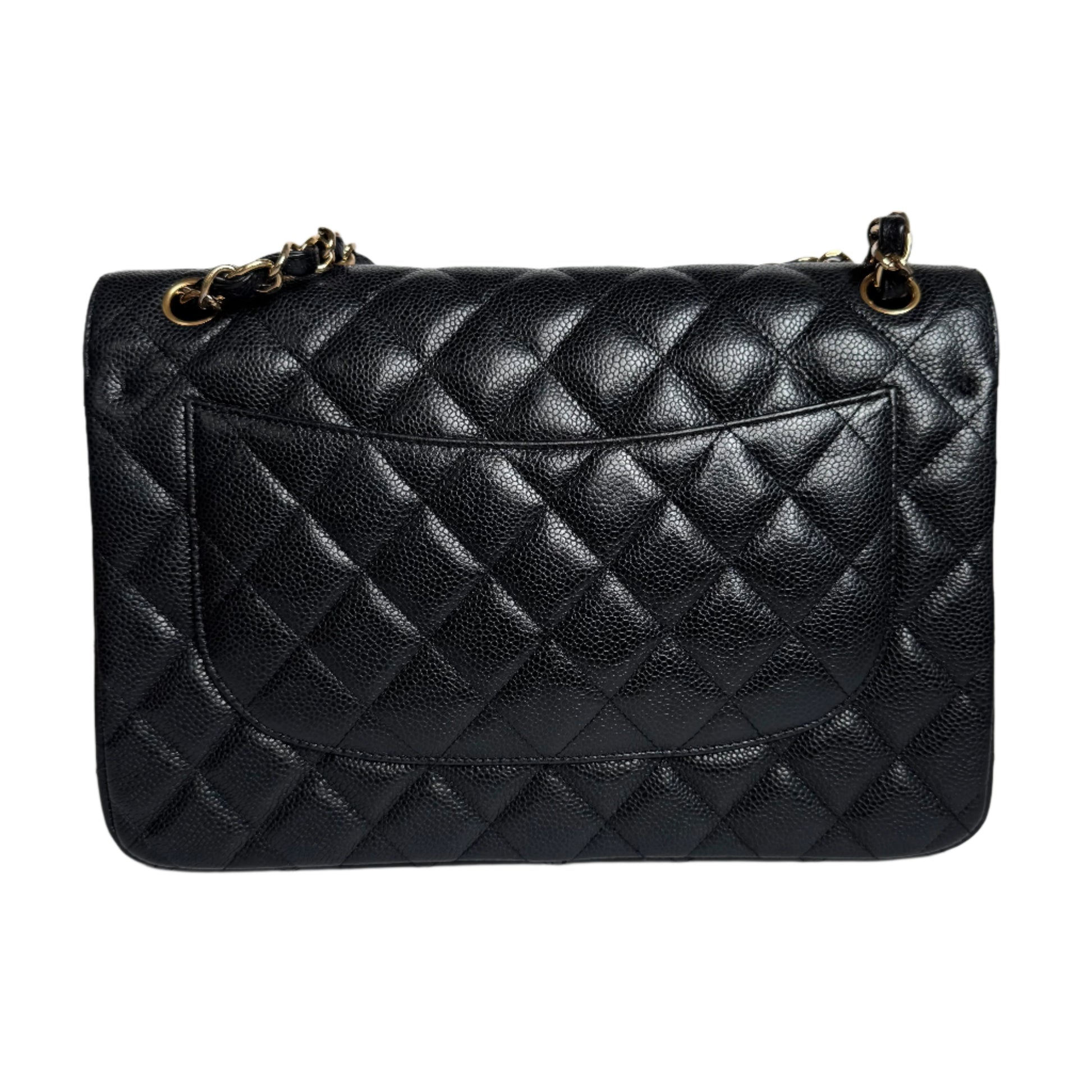 Chanel Classic Flap Jumbo Caviar Double Flap Black Gold Leather Handbag Hardware 2