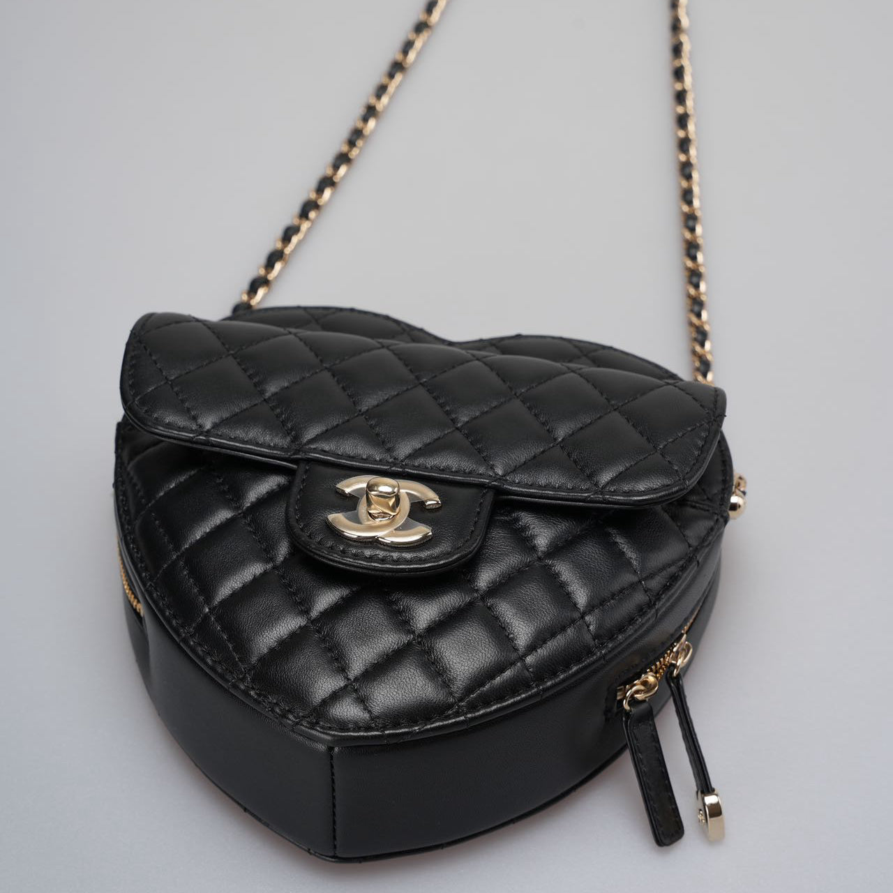 Chanel Large Heart Bag In Black Quilted Lambskin Leather