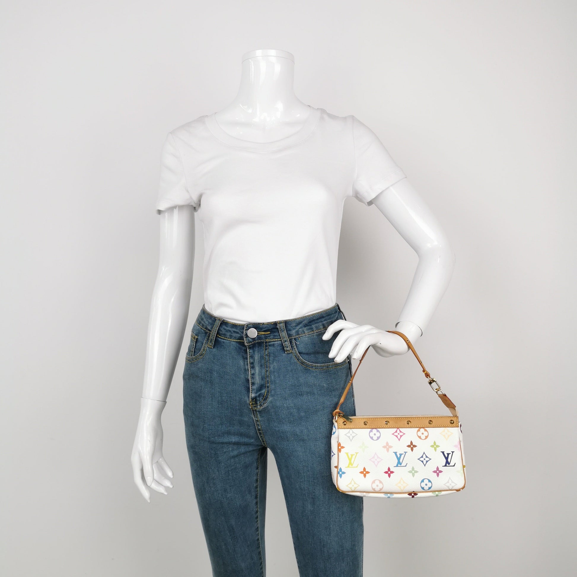 Louis Vuitton x Takashi Murakami Pochette Accessoire White Multicolor Clutch Bag Multicolor 2