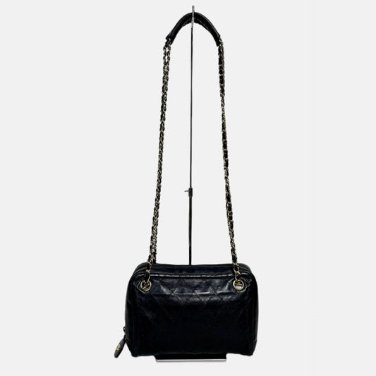 Chanel Mademoiselle Camera Double Black Gold Crossbody Bag