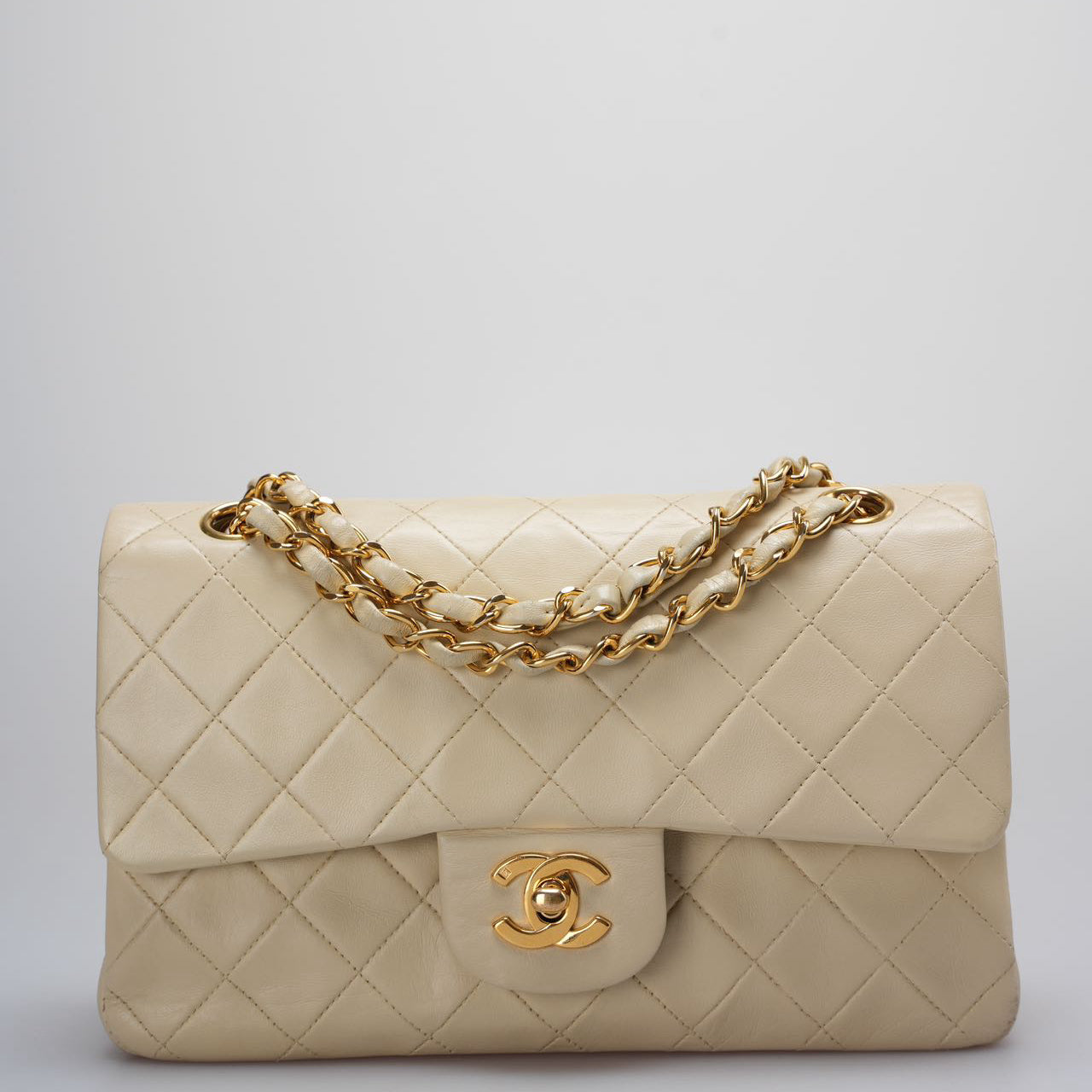 Chanel   Beige Quilted Leather small timeless Double Flap Bag with 24K Gold Hardware