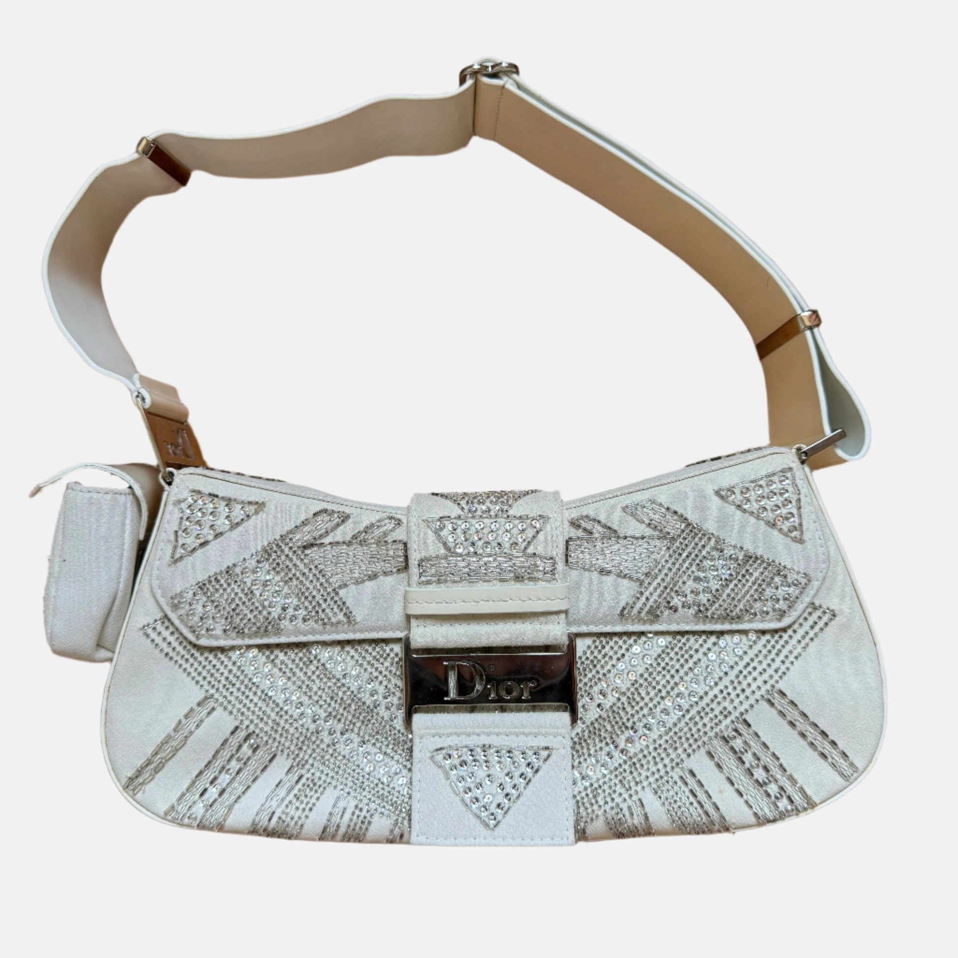 Dior Limited Edition Rare Columnbus Strict Chic Rhinestones White Travel Bag