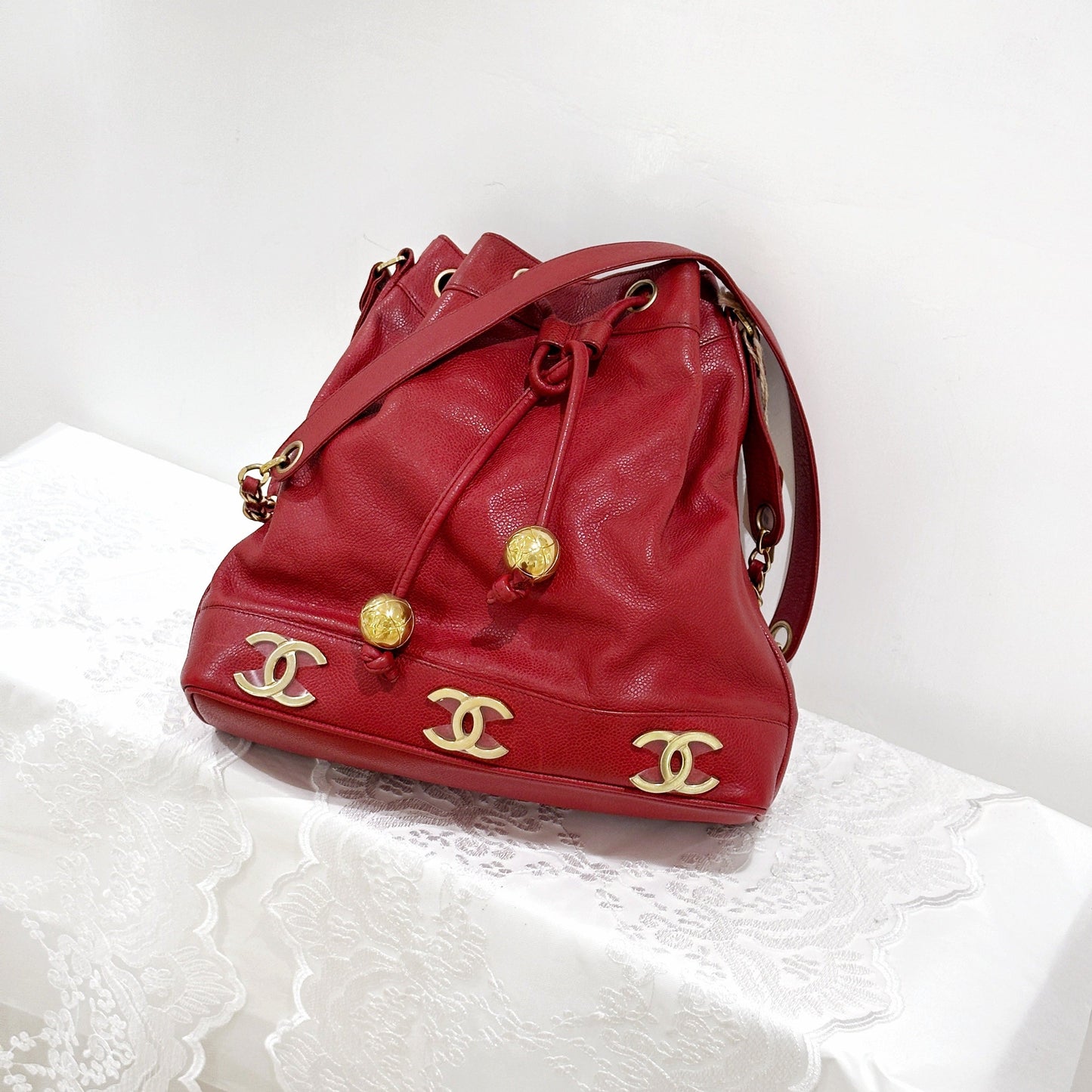 Chanel   triple CC leather bucket bag