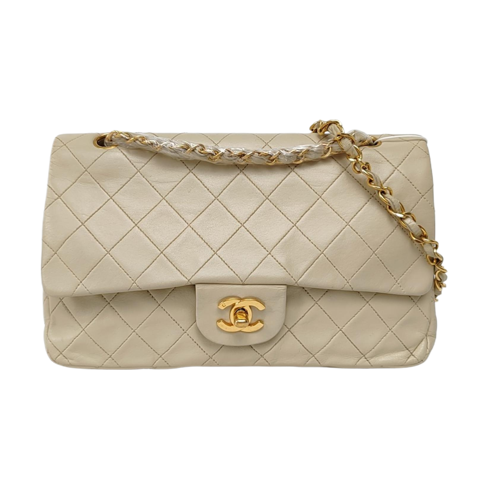 Chanel Classic Flap Light Lambskin Hardware Gold Beige Leather Handbag
