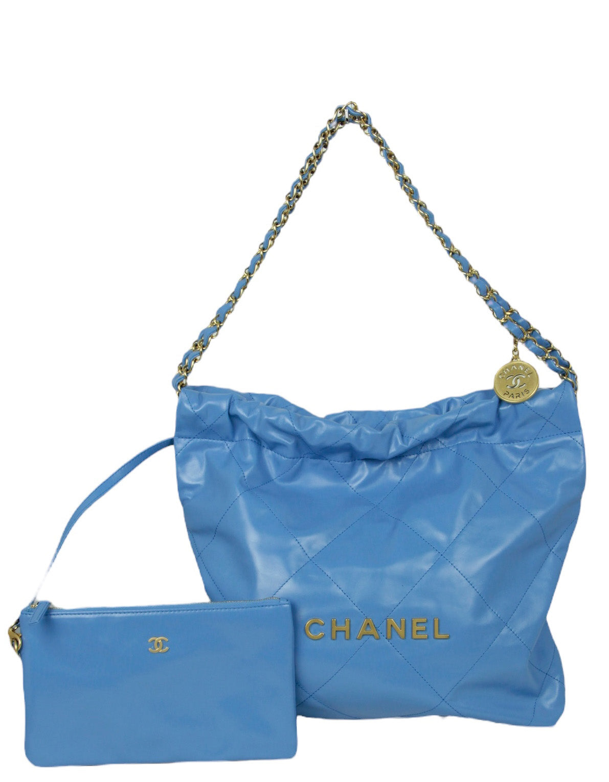 Chanel Blue Leather Quilted Chanel 22 Tote Bag
