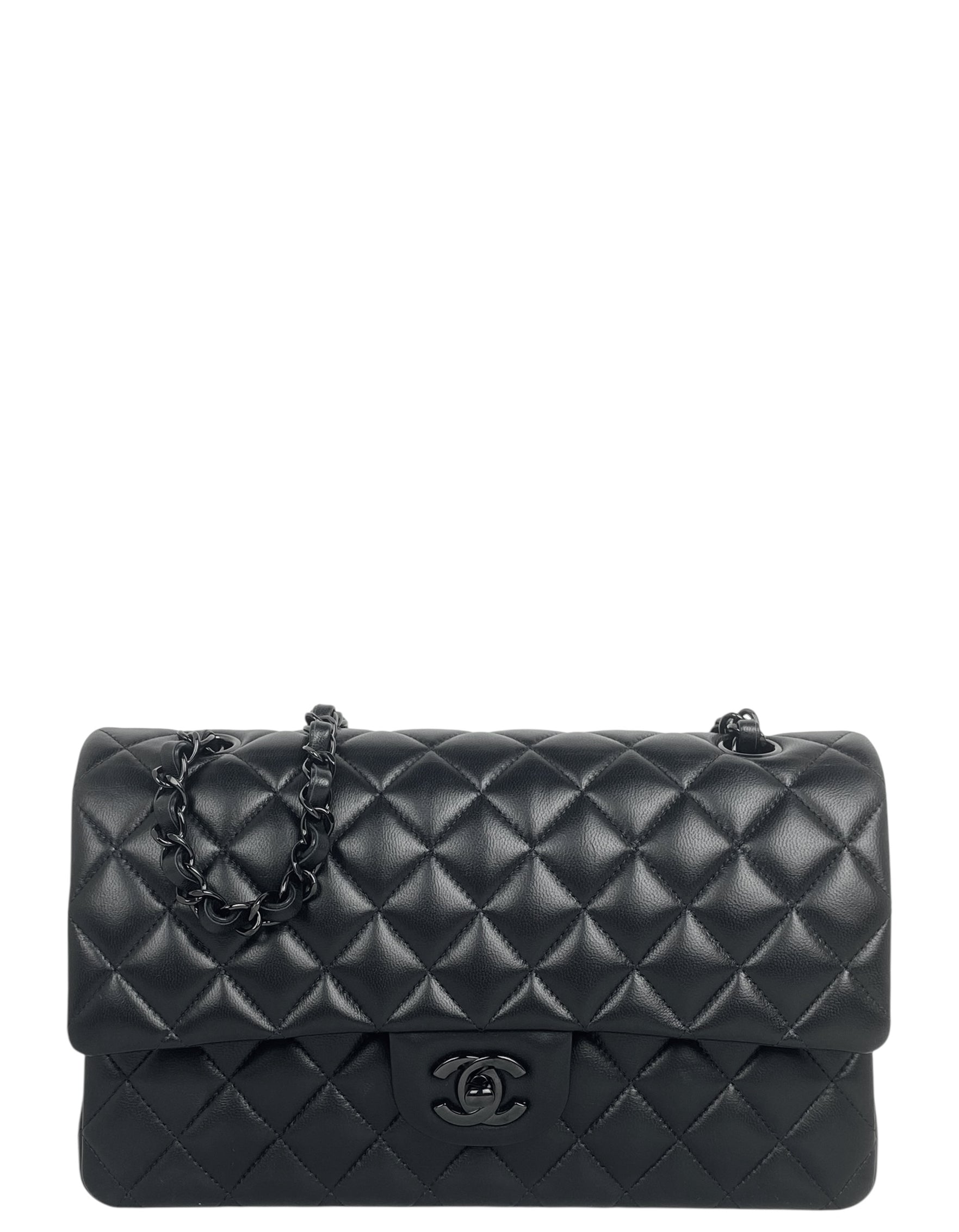 Chanel 2025 So Black Lambskin Medium Double Flap Bag