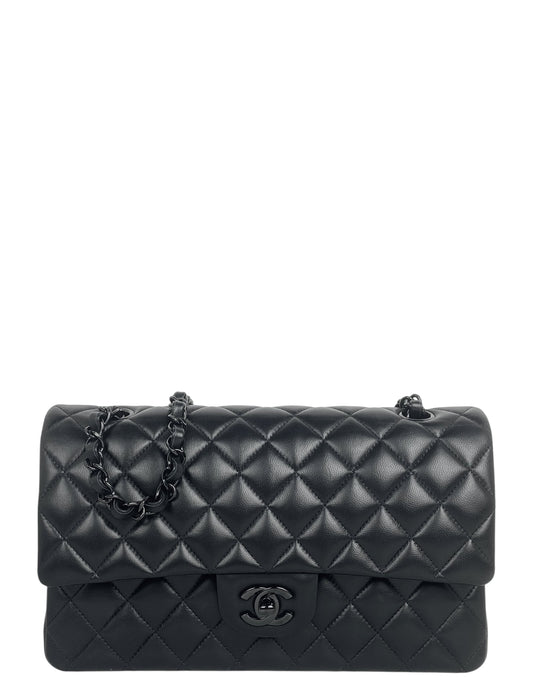 Chanel 2025 So Black Lambskin Medium Double Flap Bag