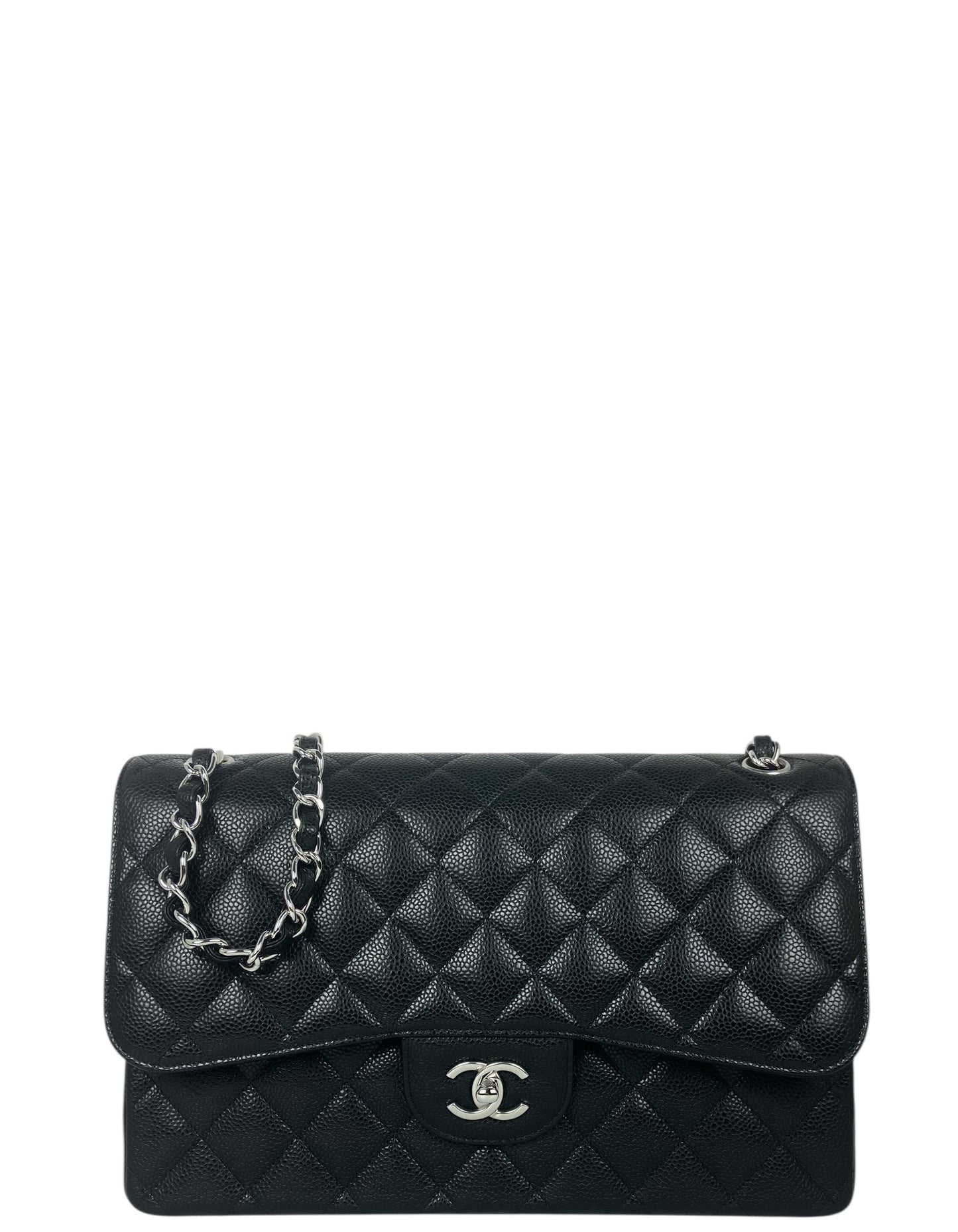 Chanel Black Caviar Leather Double Flap Jumbo Bag