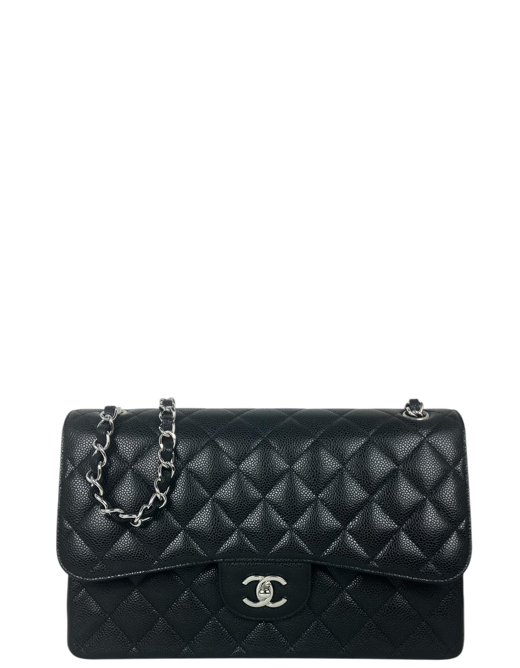 Chanel Black Caviar Leather Double Flap Jumbo Women Shoes