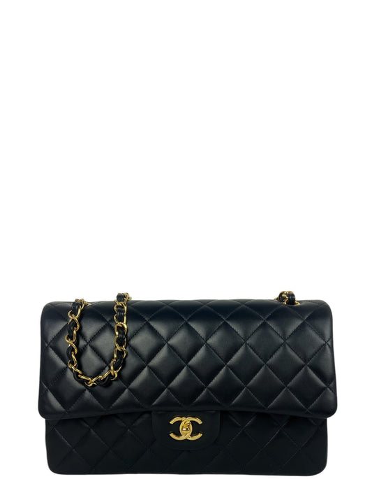 Chanel Black Lambskin Double Flap Jumbo Bag GHW